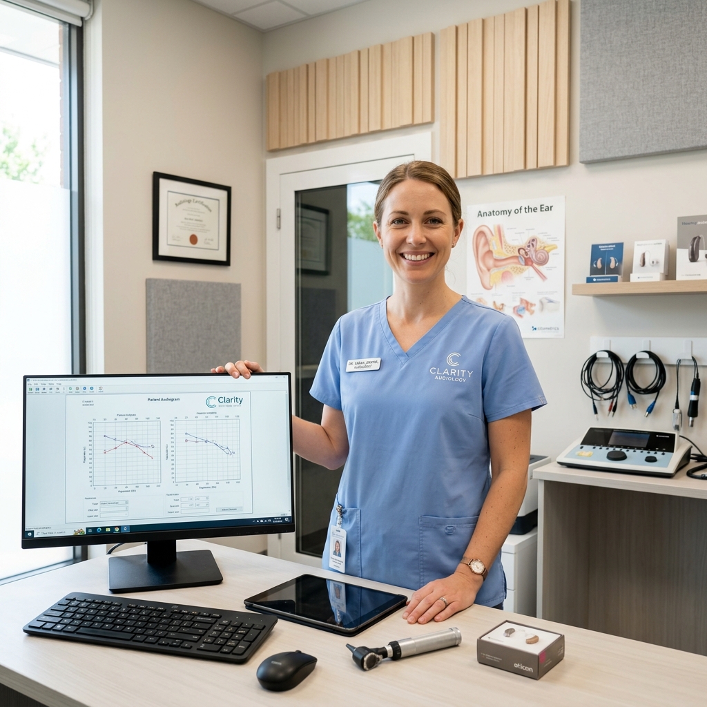 Friendly ear care specialist in a modern clinic